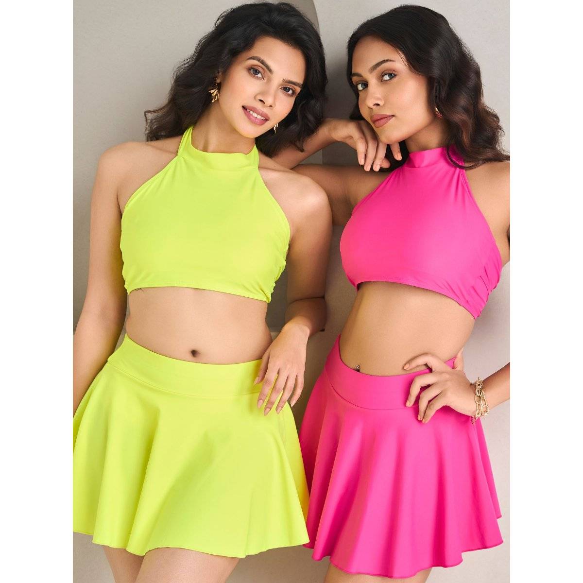 Addery Neon Yellow Skirted Swimwear (Set of 2) (S) · S
