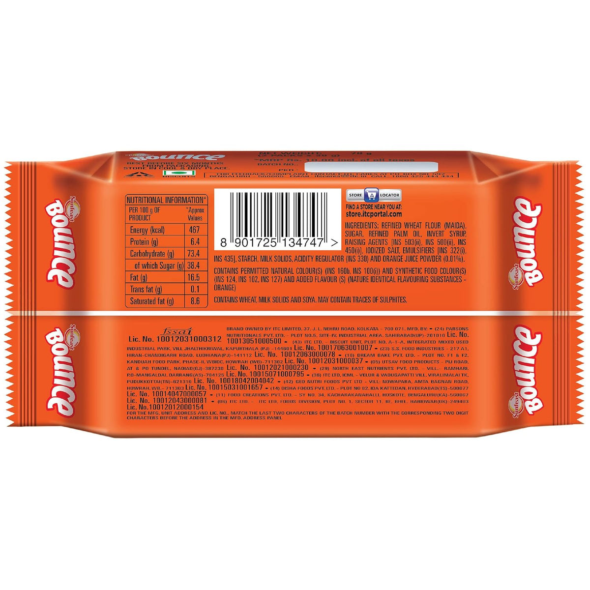Sunfeast Bounce Cream Tangy Orange, 82g Pack of 20 Orange 82 g (Pack of 20)