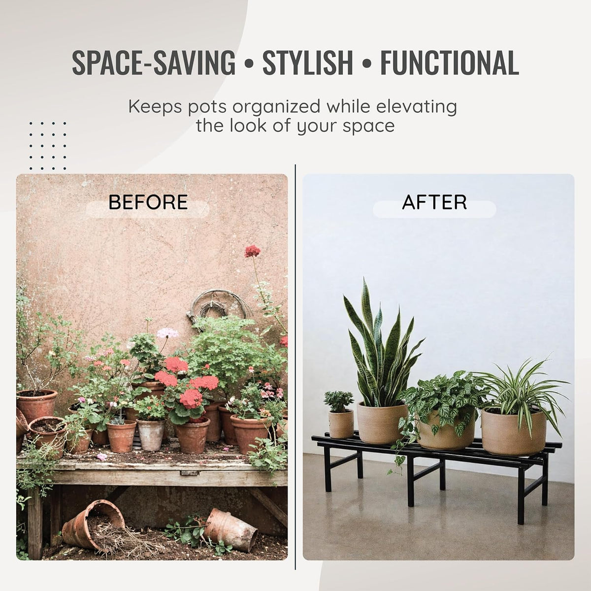 Robustt Horizontal Metal Pot Stand (Set of 2 ) 76x24x18 Cm | Rust-Proof Matte Powder-Coated Pot Stand for Big Size Plants | Supports Up to 200 Kg| Ideal for Bal