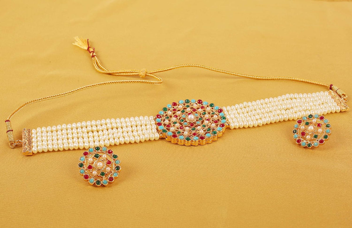 Touchstone "Padmavati Collection Indian Bollywood Traditional Rhinestones Grand Designer Jewelry Choker Necklace Set For Women. Multicolor