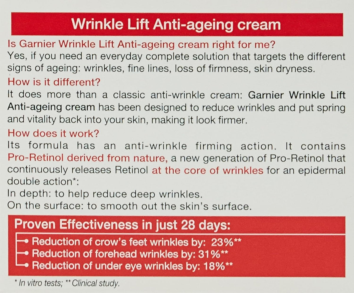 Garnier Skin Naturals Wrinkle Lift Anti Ageing Cream, 18g
