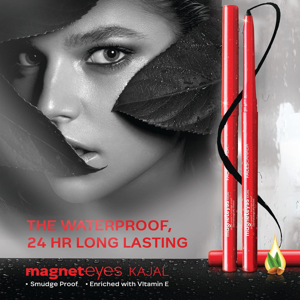 FACESCANADA Magneteyes Kajal Stick - Black, 0.35 Gm | 24 Hr Long Stay | One Stroke Smooth Glide | Waterproof, Smudgeproof & Fadeproof | Deep Matte Finish | Enri