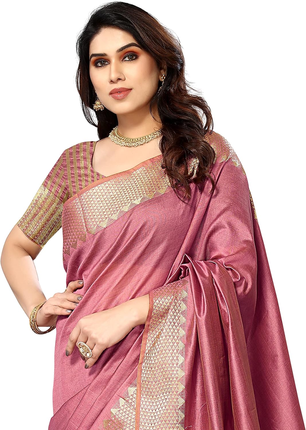 Sidhidata Women's Assam Silk Saree With Unstitched Blouse Piecee (Assam Silk) Onion