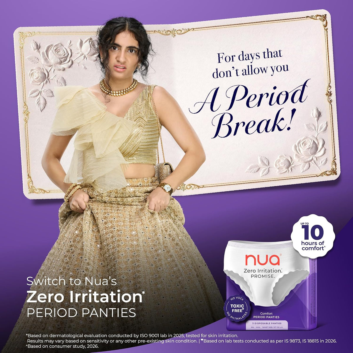 Nua Comfort Period Panties (XXL-XXXL) | Pack of 5 | Disposable | 360° Coverage | Zero Irritation | 4x Comfort | For Heavy Flow | No rashes | Leakproof | Seamles