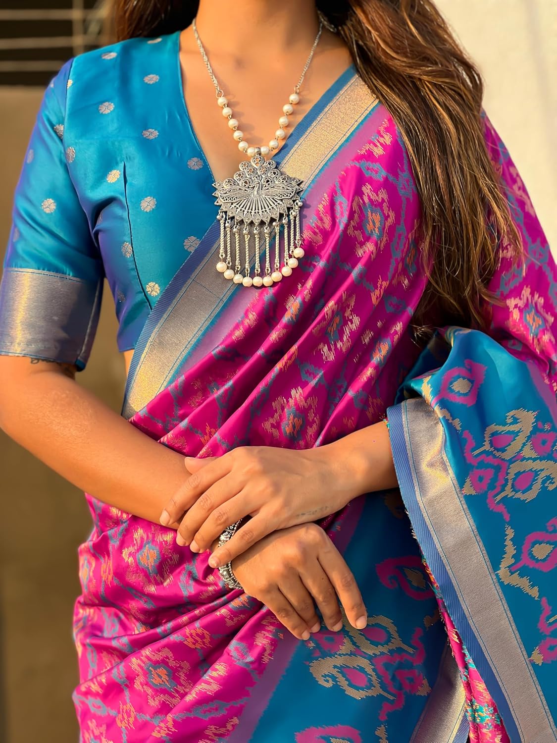 SGF11 Women's Kanjivaram Soft Silk Saree With Blouse Piece 6.3metres Grey