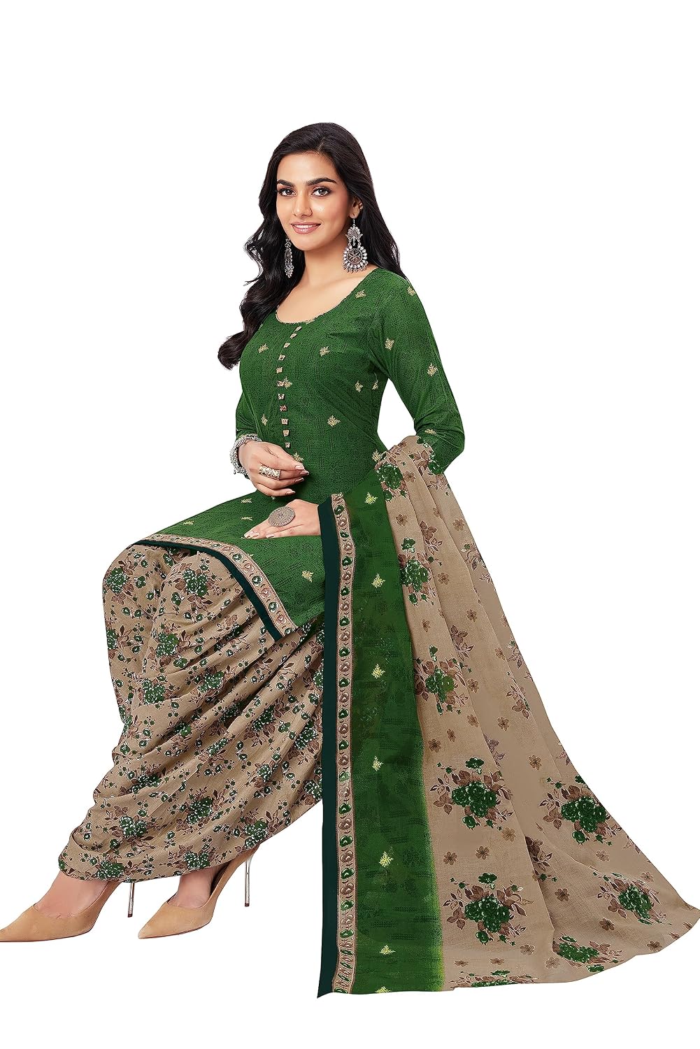 Miraan Cotton Printed Readymade Salwar Suit For Women (BANDCOLOR1710) S Green