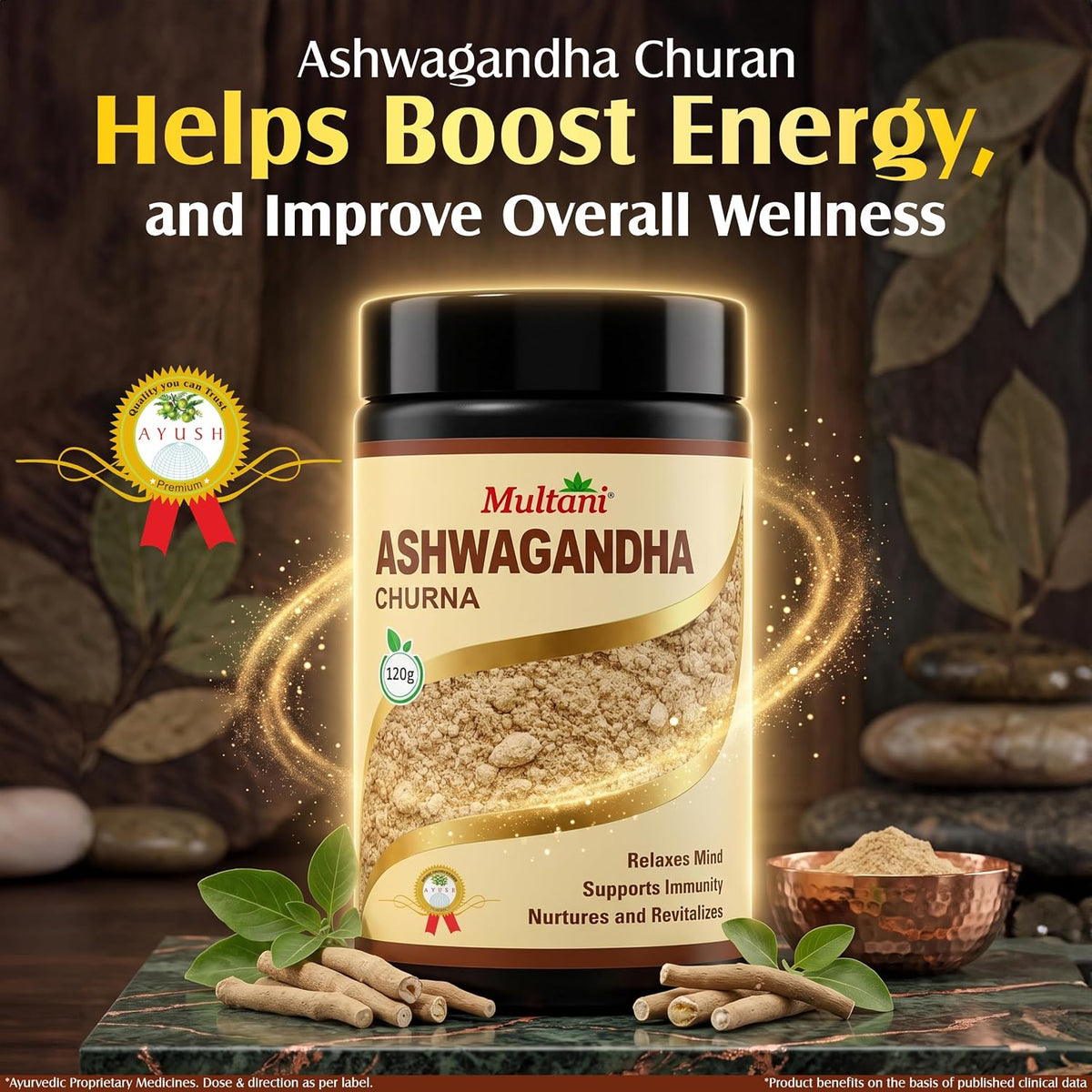 Multani Ashwagandha Churna 120 gm (Pack of 2) | Pure & Natural | Helpful In Stress Relief, Energy & Immunity | Ayurvedic Adaptogen | Withania Somnifera 120 g (P