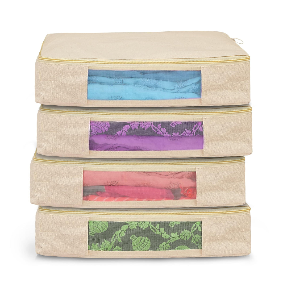 SOLSTICE Cotton Canvas Clothes Storage Bags/Saree Covers with Zip for Storage Specially Design for Woman Dresses, Sarees, Lehengas for Wardrobe Organizer (16 x