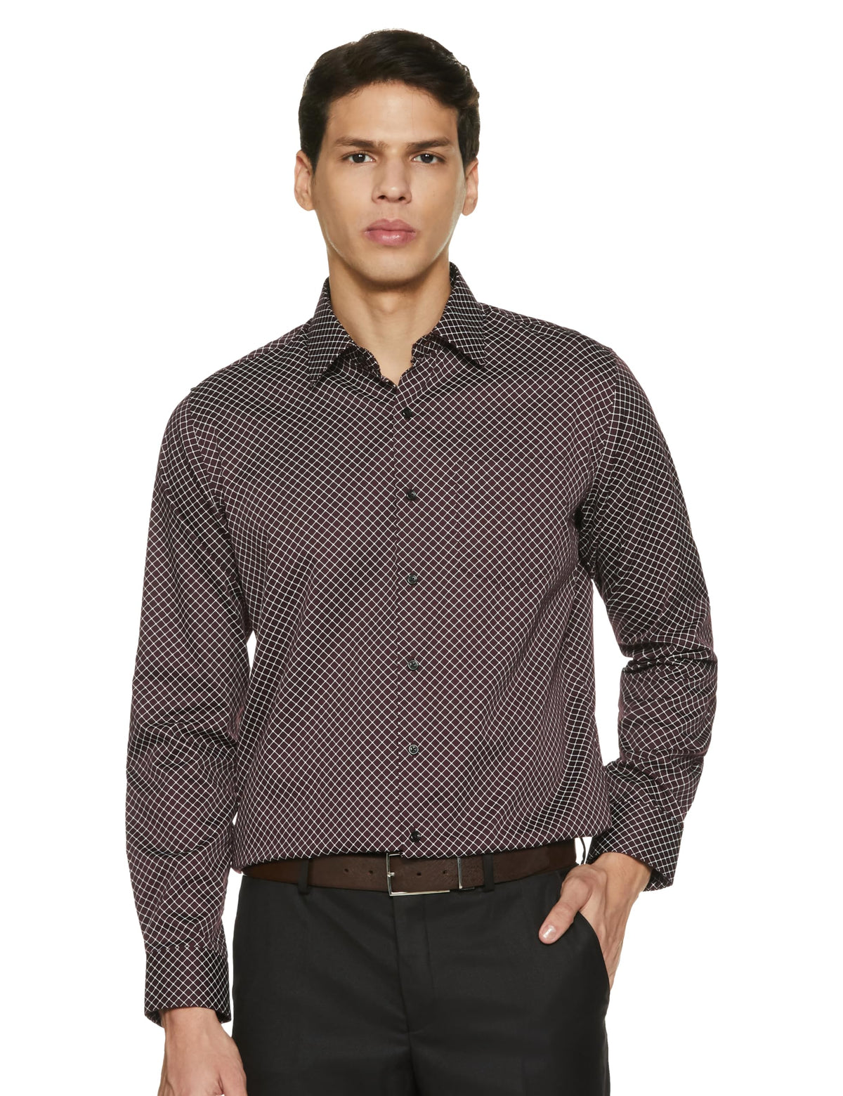 Van Heusen Men's Cotton Slim Fit Printed Formal Shirt 44 Wine