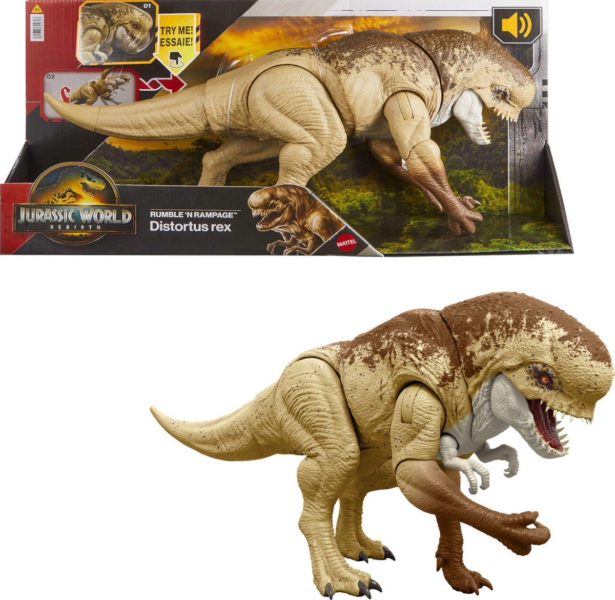 Mattel Jurassic World Rebirth Distortus Rex Rumble N Rampage Figure Realistic