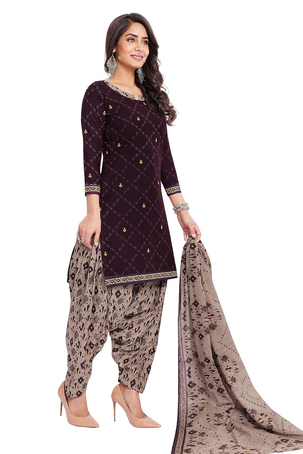 Miraan Unstitched Printed Cotton Salwar Suit Material For Women (BANDCOL1734, Purple, Free Size)