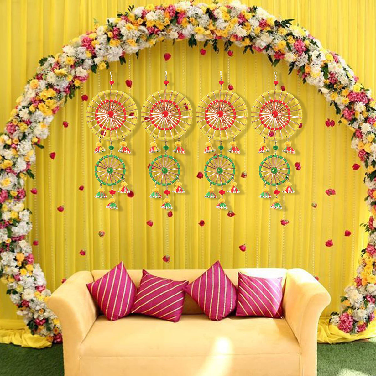 Smizzy Door Hangings for Decoration/Ring Wall Hangings with Jhumki for Haldi Mehandi Temple Pooja Room Decoration Items Back Dropper Diwali Home Decor (Pack of