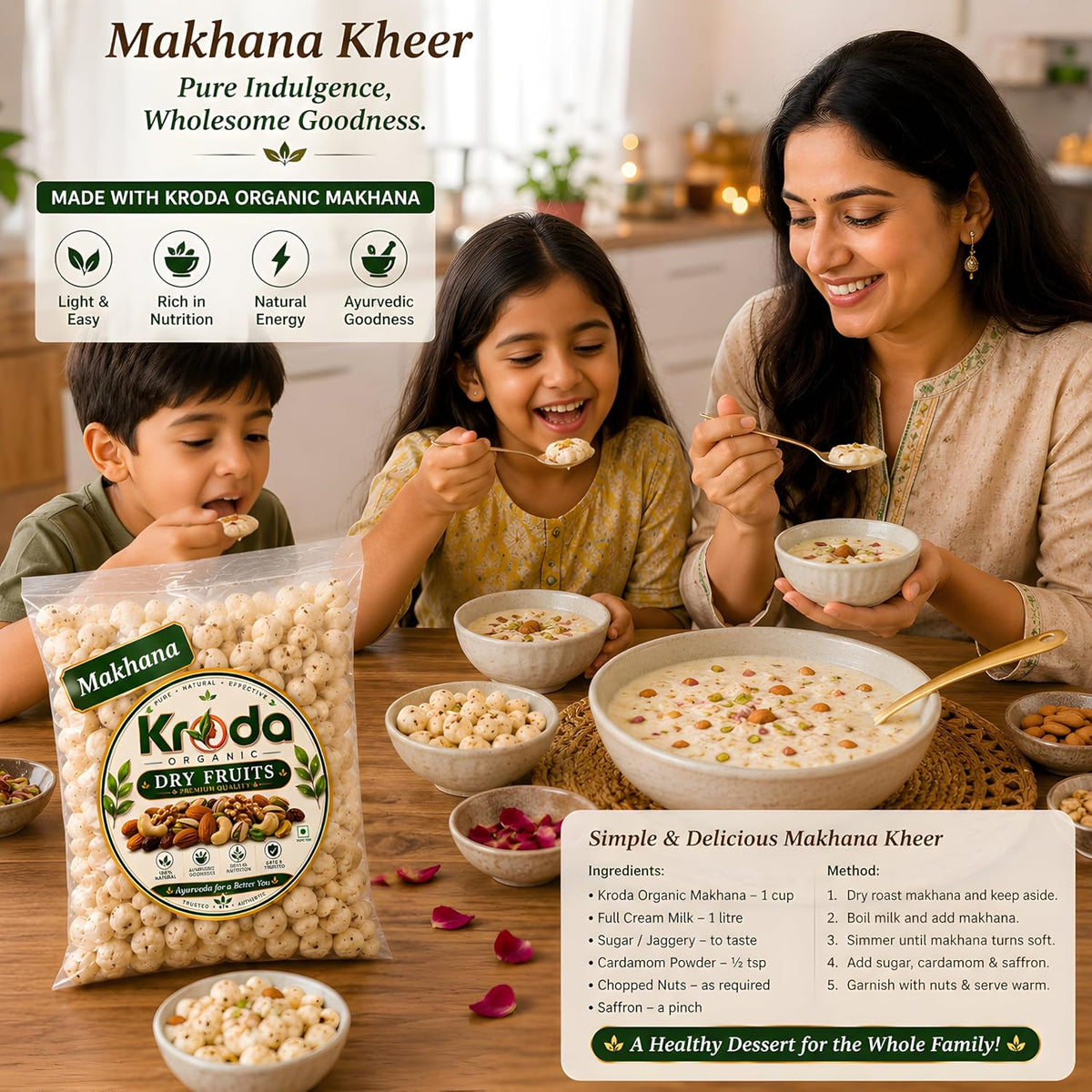 Kroda Organic Premium Phool Makhana | 100% Natural Fox Nuts/Lotus Seeds | Crunchy Healthy Snack, Rich in Nutrition & Ayurvedic Goodness | Prasadam Makhana | Ric