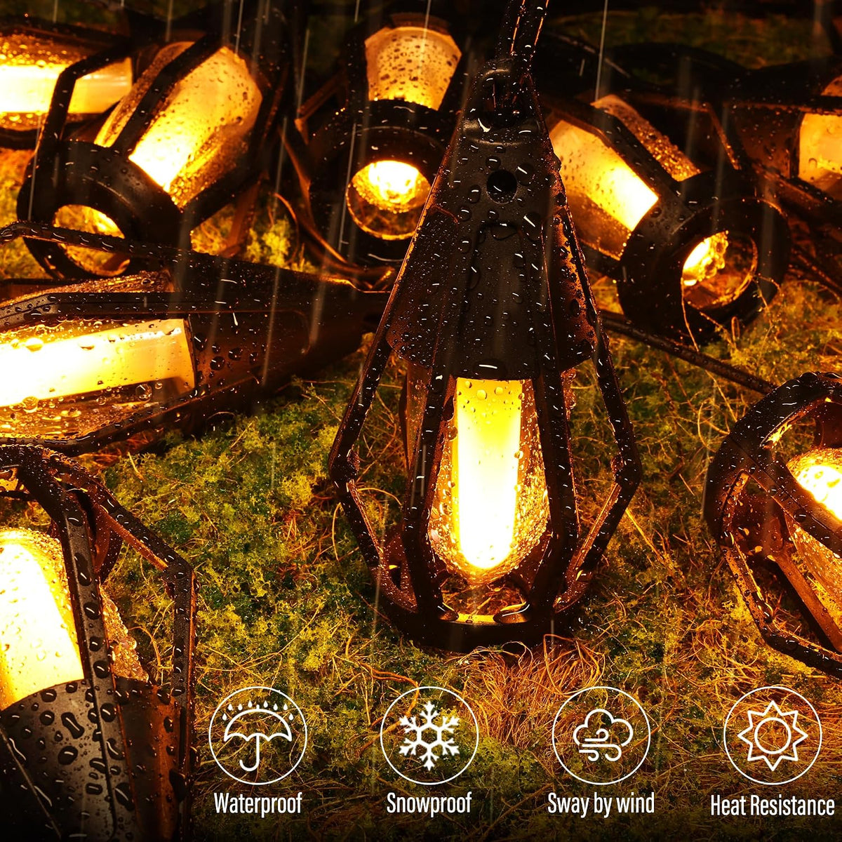 iBaycon Solar Halloween Lights, 27Ft 10 LED Bulbs Flickering Flame String Light, Outdoor Waterproof Solar Flame Lights for Garden Yard Patio Halloween Decoratio