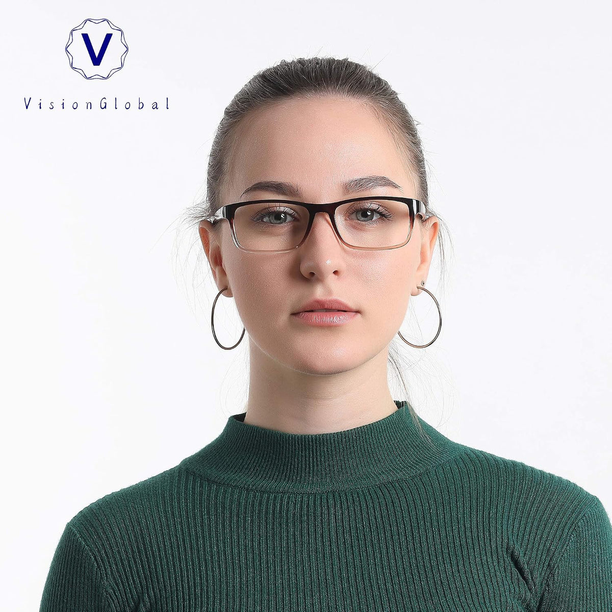 VisionGlobal Men's Blue Light Blocking Glasses, Anti Eyestrain, Computer Reading, TV Glasses, Stylish Square Frame, Anti Glare (Matter Navy, 3.25 Magnification)