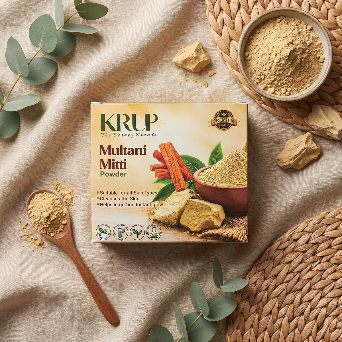 KRUP Multani Mitti Powder 200g | Pure Fuller’s Earth Face Pack for Oily Skin | Natural Clay Face Mask for Deep Cleansing, Oil Control & Fresh Looking Skin | Her