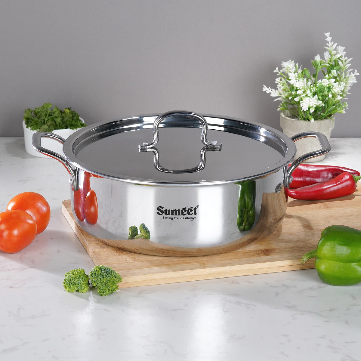 Sumeet Cook Smart TriPly Steel-Aluminium-Steel - 3 Layers Casserole/Biryani Pot/Stock Pot with S.S. Lid- 6.3Ltr - 28Cm- Silver 6.3 l Steainless Steel Lid