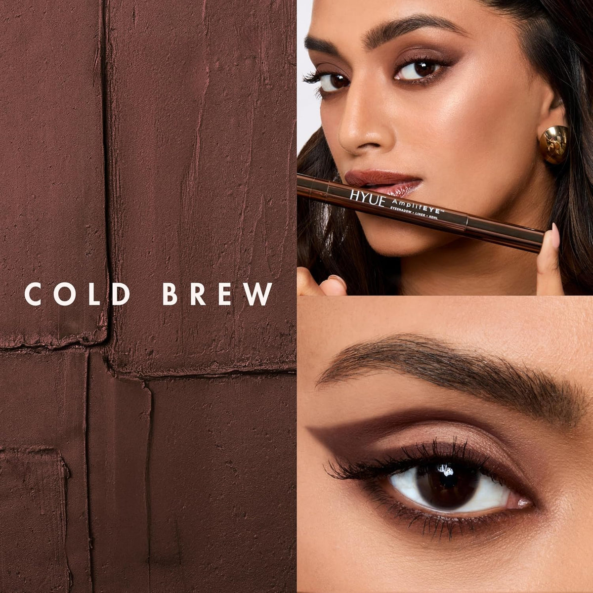 HYUE AmplifEYE™ 3-in-1 EYE Crayon | Eyeshadow - Liner - Kohl | Cold Brew | Creamy Multi-Use Stick with in-built Sharpener and Smudger | High-Pigment Formula wit