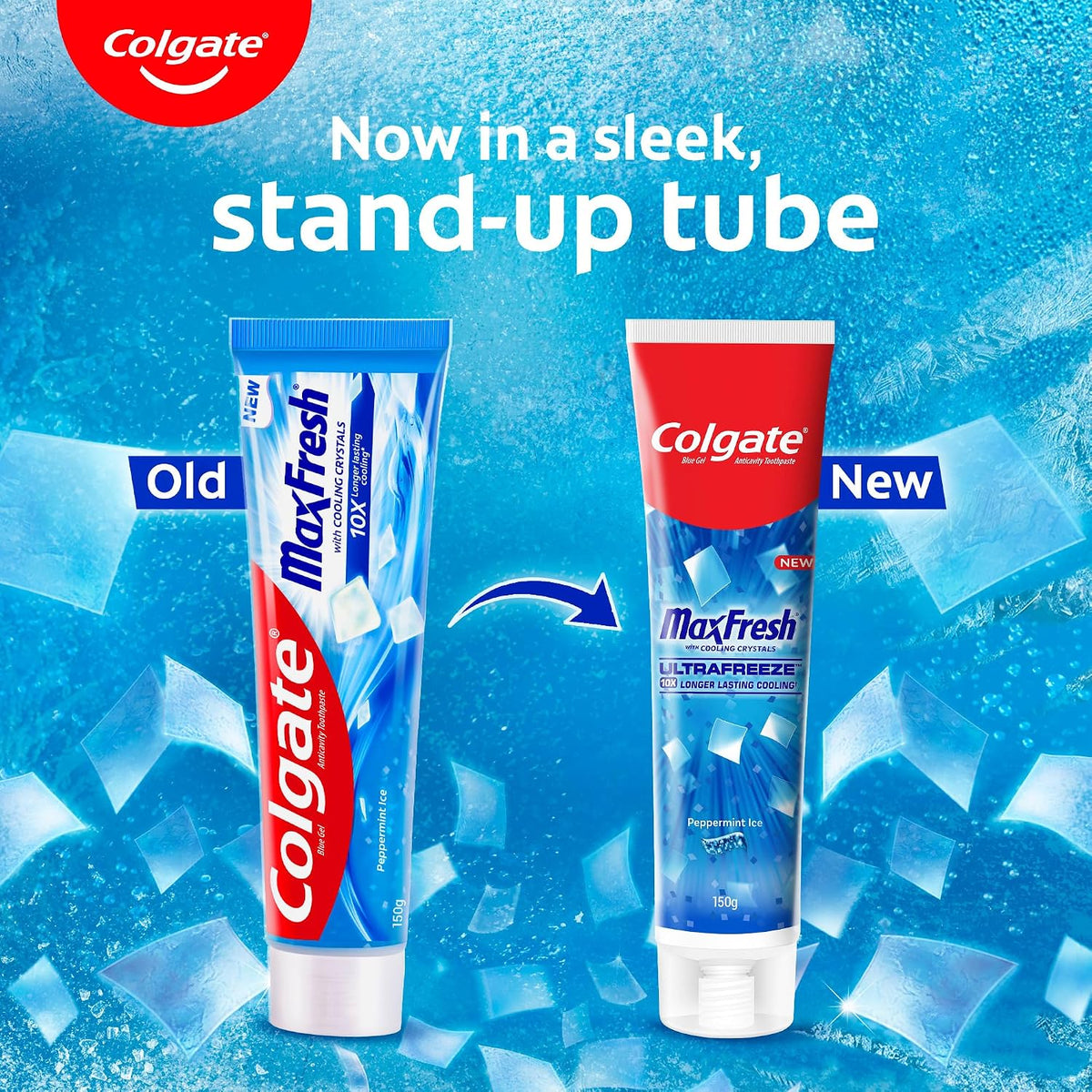 Colgate MaxFresh Breath Freshner Oral Care Toothpaste, 300g Saver Pack (150g x 2), Peppermint Ice, Blue Gel Paste with Menthol & Cooling crystals for bad breath