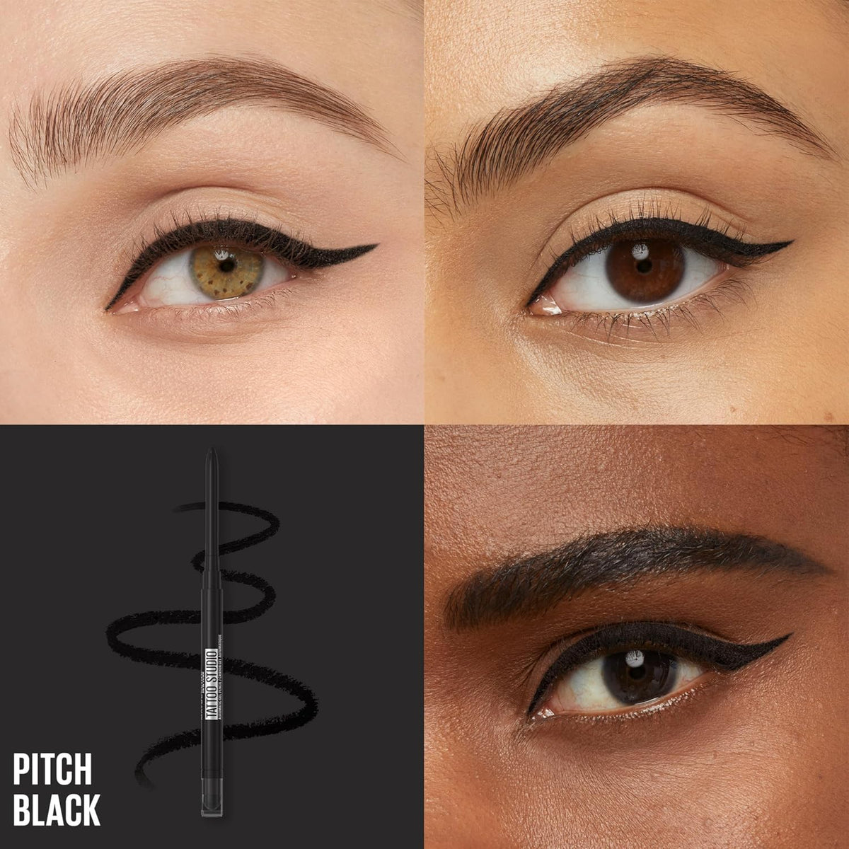 Maybelline Tattoo Studio Automatic Gel Pencil Waterproof Eyeliner, Blendable, Smudge Resistant, Matte Eyeliner For Up To 36HR Wear, Pitch Black (Smokey Black),