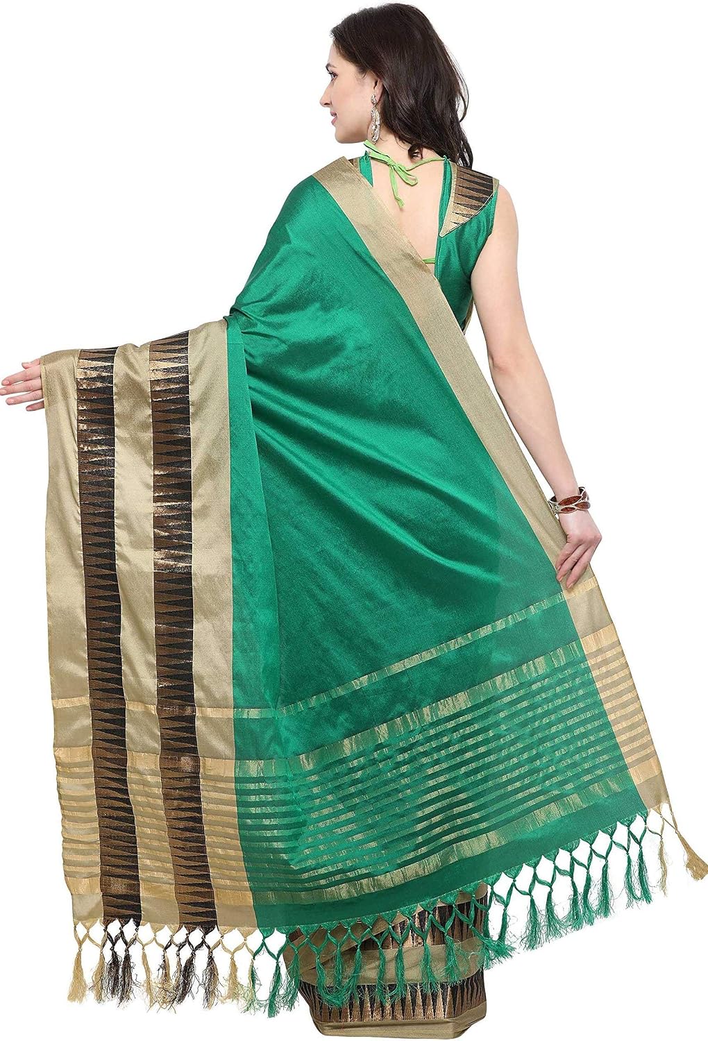 EthnicJunction Women's Silk Cotton Saree With Blouse Piece (EJ1162-1016L_Dark Spring Green)