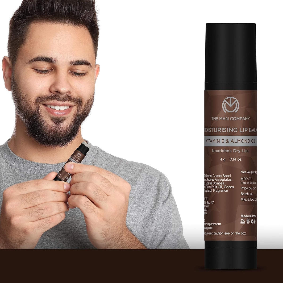 The Man Company Nourishing Lip Balm for Soft & Moisturised Lips - 4gm | Enriched with Vitamin E, Almond & Olive Oil | Prevents Dry, Chapped Lips