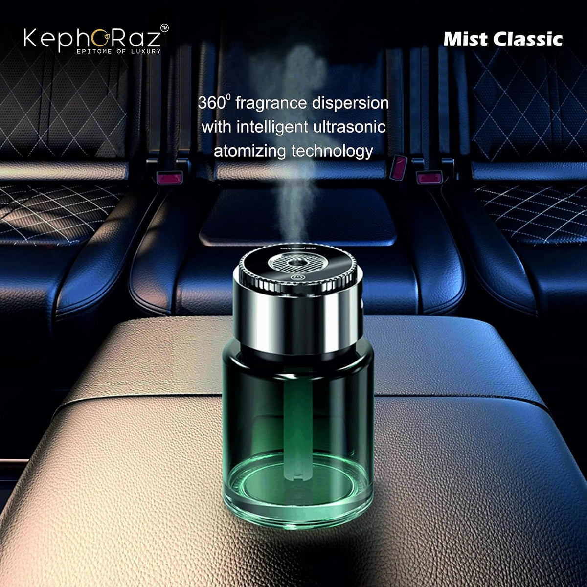 Mist Classic – Luxury Car Fragrance Diffuser with Ultrasonic Mist, Star Light Projection, AI Smart Start/Stop & Type-C Charging (Himalayan Springs)