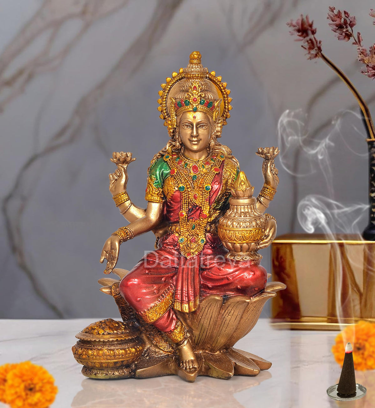Dattatreya Resin Lakshmi Statue Handcrafted Goddess of Wealth Decorative Spiritual Idol for Home and Office puja Perfect Festive Gift (Lakshmi)