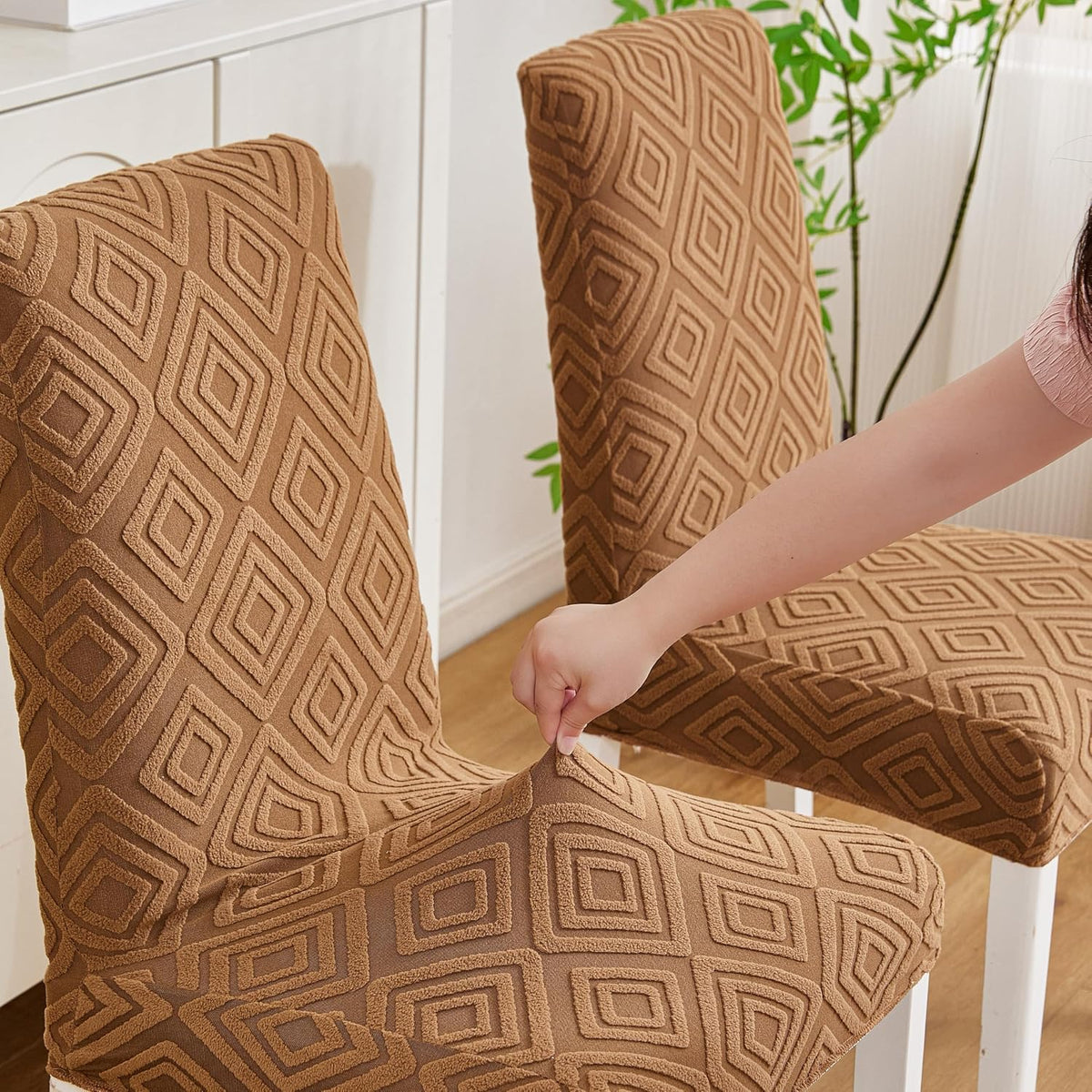 HOMETHREADS Stretchable Elastic Jacquard Chair Seat Cover – Removable & Washable, Durable Seat Protector for Dining Room, Kitchen, Restaurant & Party Chairs (Kh