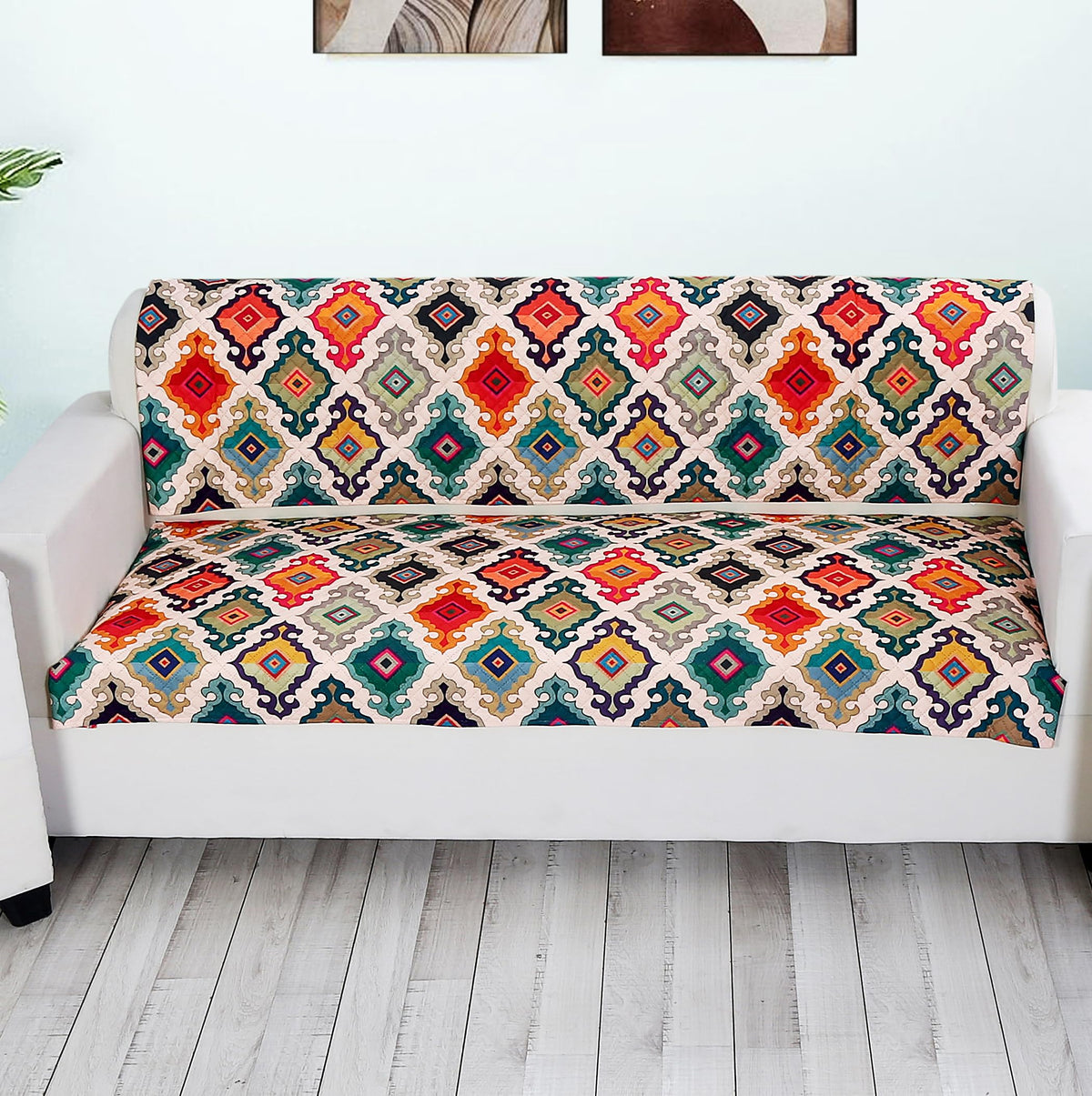 Printed Sofa Seat Cover for 2 Seater with Heavy Antiskid Backing & Easily Machine Washable Sofa Seat Runner for Couch or Home Living Area - (27 x 48 Inches - 2