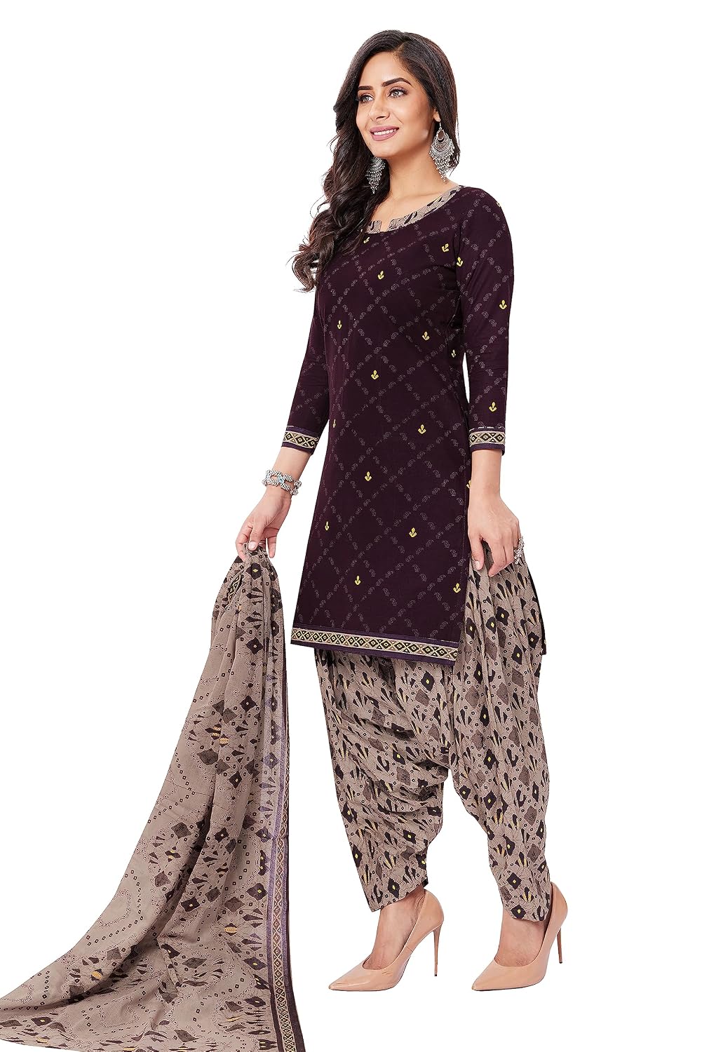 Miraan Unstitched Printed Cotton Salwar Suit Material For Women (BANDCOL1734, Purple, Free Size)