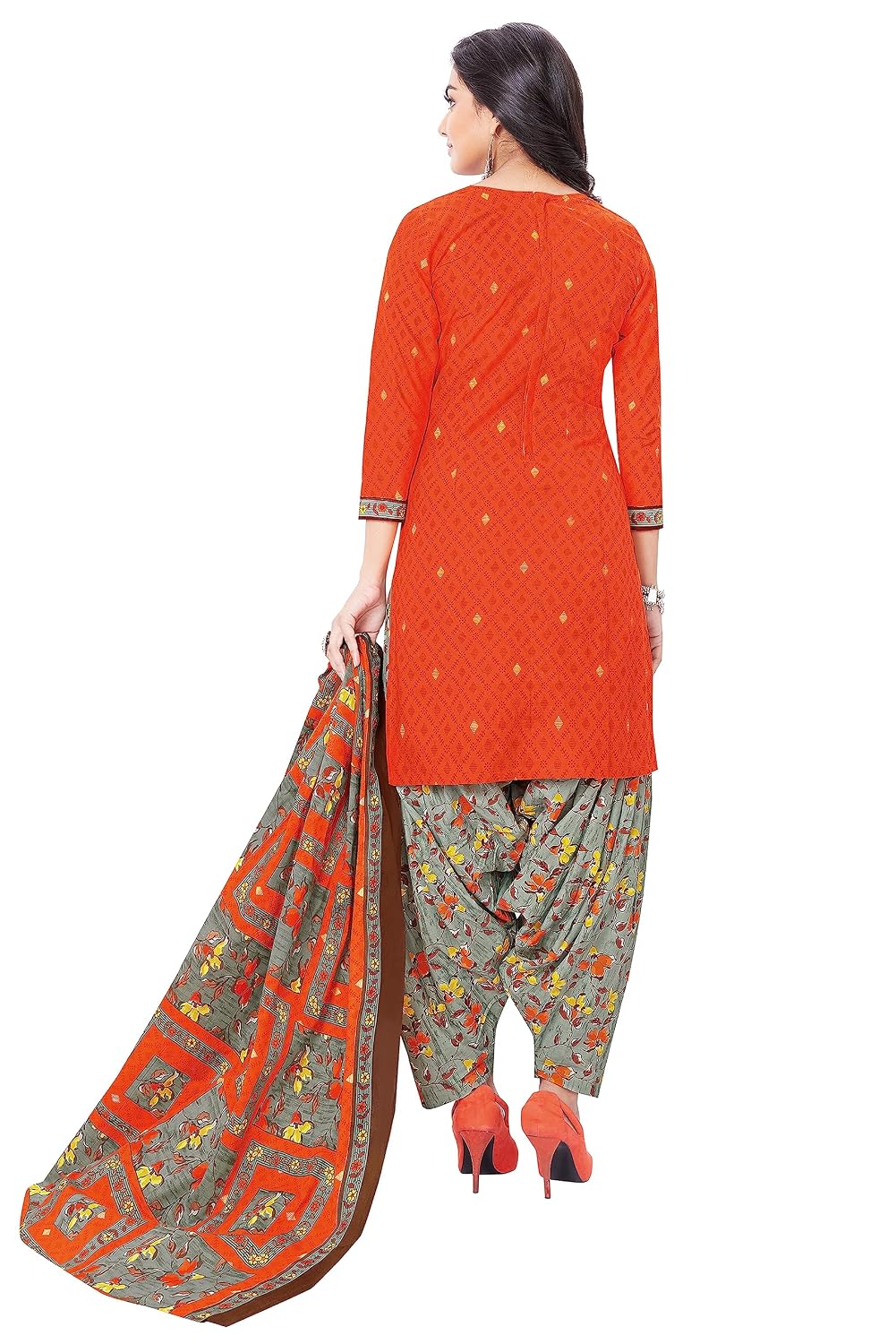 Miraan Cotton Printed Readymade Salwar Suit For Women (BANDCOLOR1740) S Orange