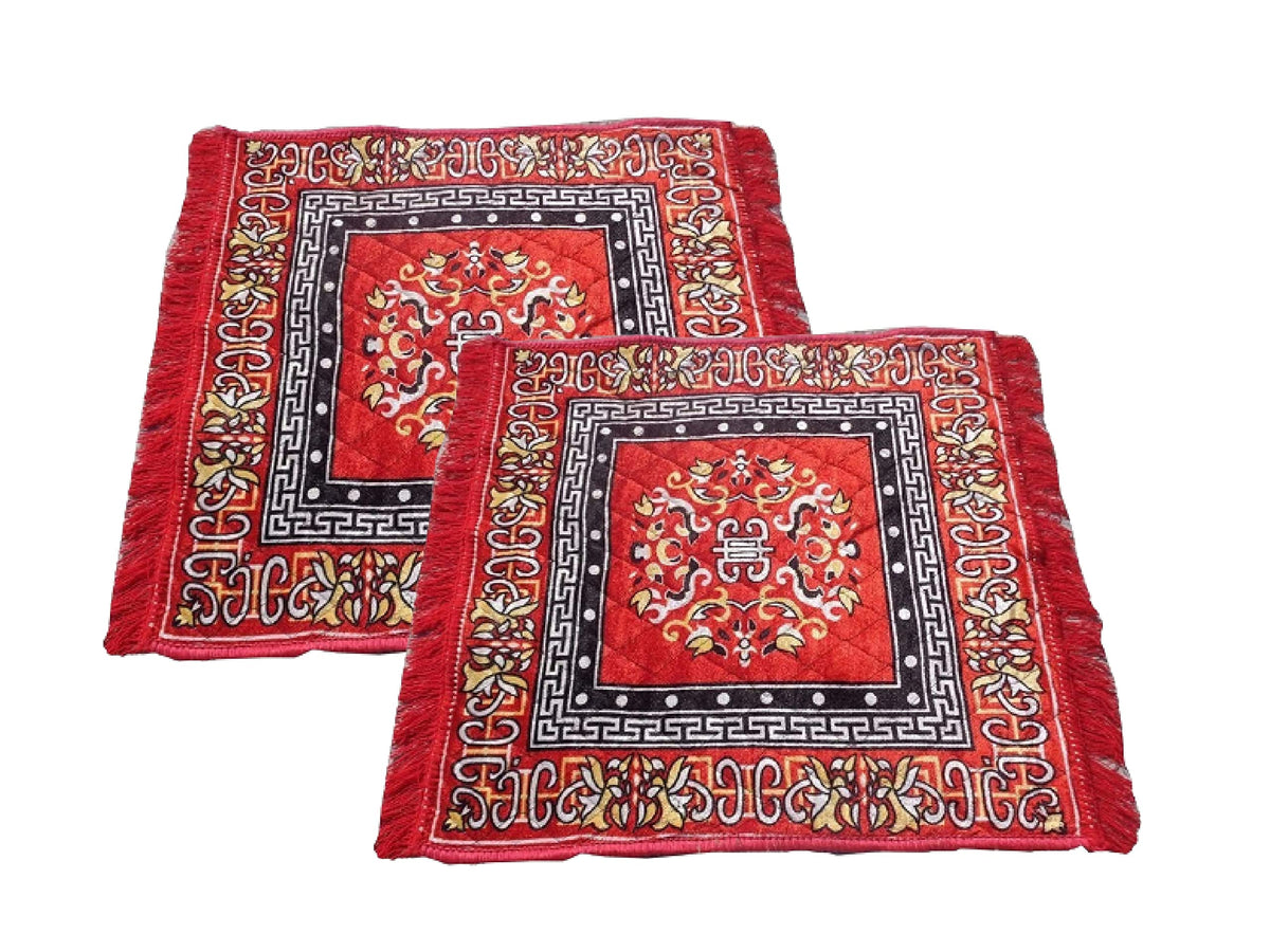 RED CRUSH Velvet Meditation Prayer Pooja Asan for Puja Meditation Sitting, Red Color, Pack of 2