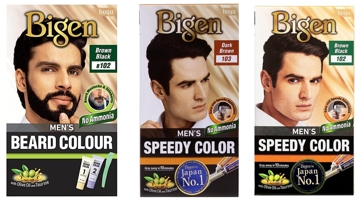 Bigen Beard Color For Men, Brownish Black B102, 40g & Speedy Color For Men, 80g - Brown Black 102 (Pack of 1) & Speedy Color For Men, Dark Brown 103, 80g