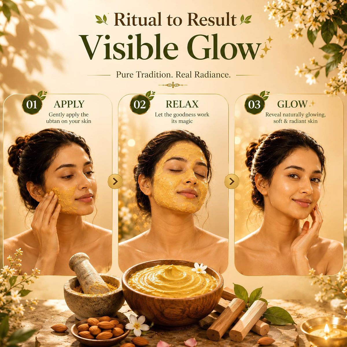 SatyaaVeda Ubtan Ayurvedic Face Pack & Body Scrub Herbal Powder | Brightening, Glow & Tan Removal with Sandalwood, Saffron, Turmeric & Almond | Bridal Haldi Cer