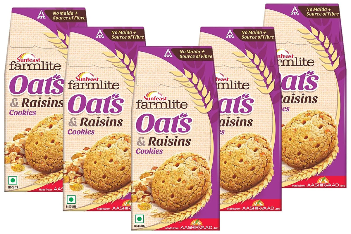 Sunfeast Farmlite Oats with Raisins Biscuits, 150g (Pack Of 5) - HUMARABAZAR