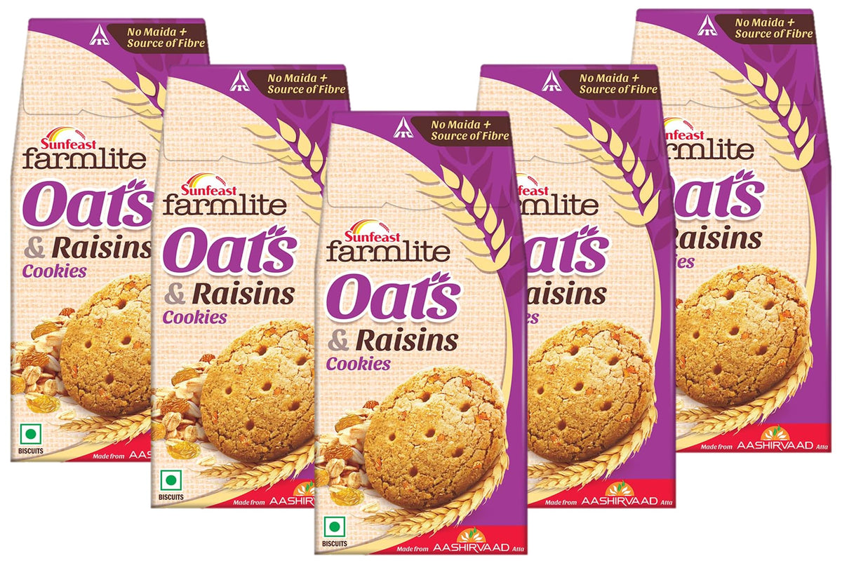 Sunfeast Farmlite Oats with Raisins Biscuits, 150g (Pack Of 5) - HUMARABAZAR