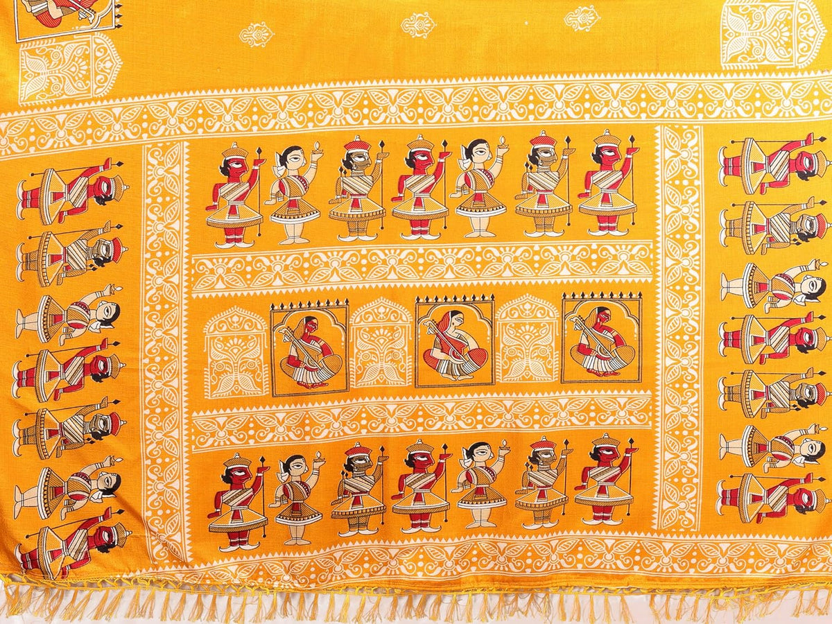 Yashika Womens Silk Pom Pom Woven Saree with Unstitched Blouse One Size Yellow