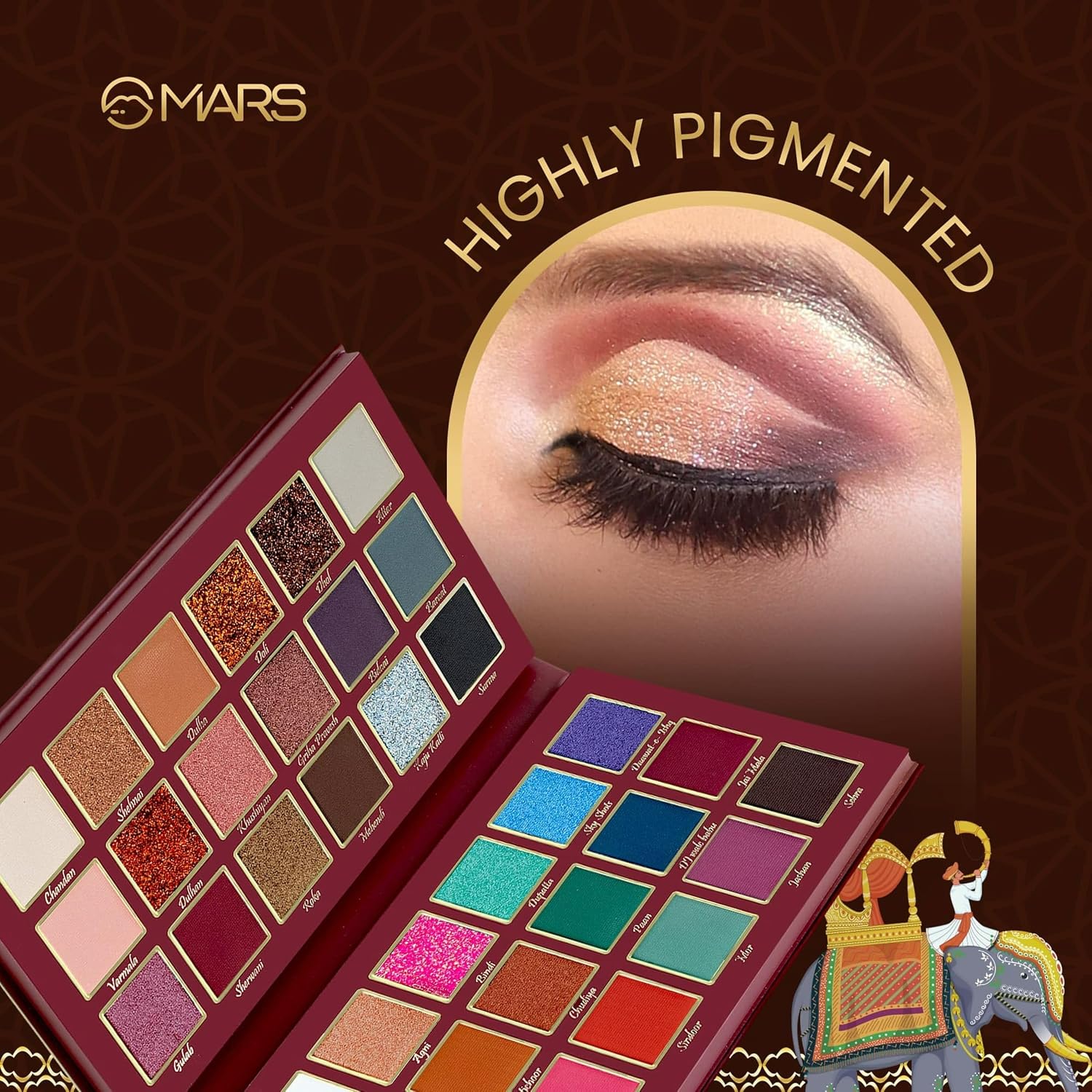 MARS Jashn-e-Shringaar 36 Color Eyeshadow Palette | Matte, Shimmer & Glitter Shades | Highly Pigmented Party Palette (36.0 gm) (Multicolor)