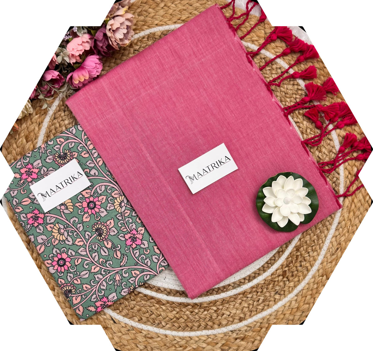 Pure Khadi Cotton Plain Saree for Women with Digital Print Blouse | Khadi Cotton Saree | South Indian Saree | Mul Mul Cotton | Plain Saree R Pink_1