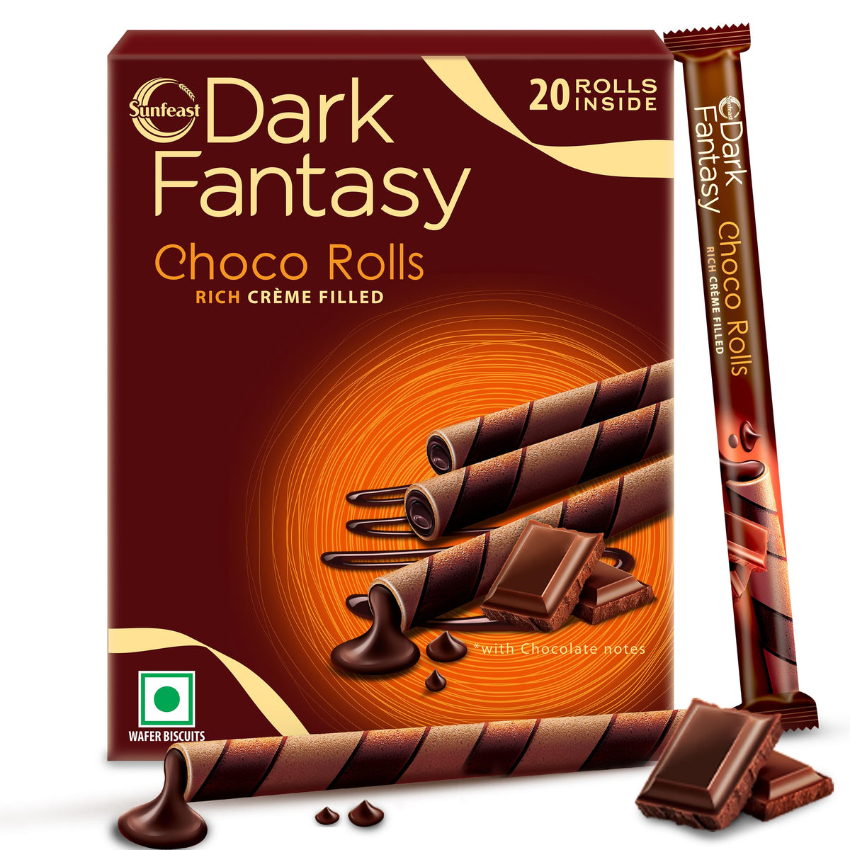 Sunfeast Dark Fantasy Rich Creme Filled Choco Wafer Roll, 180g