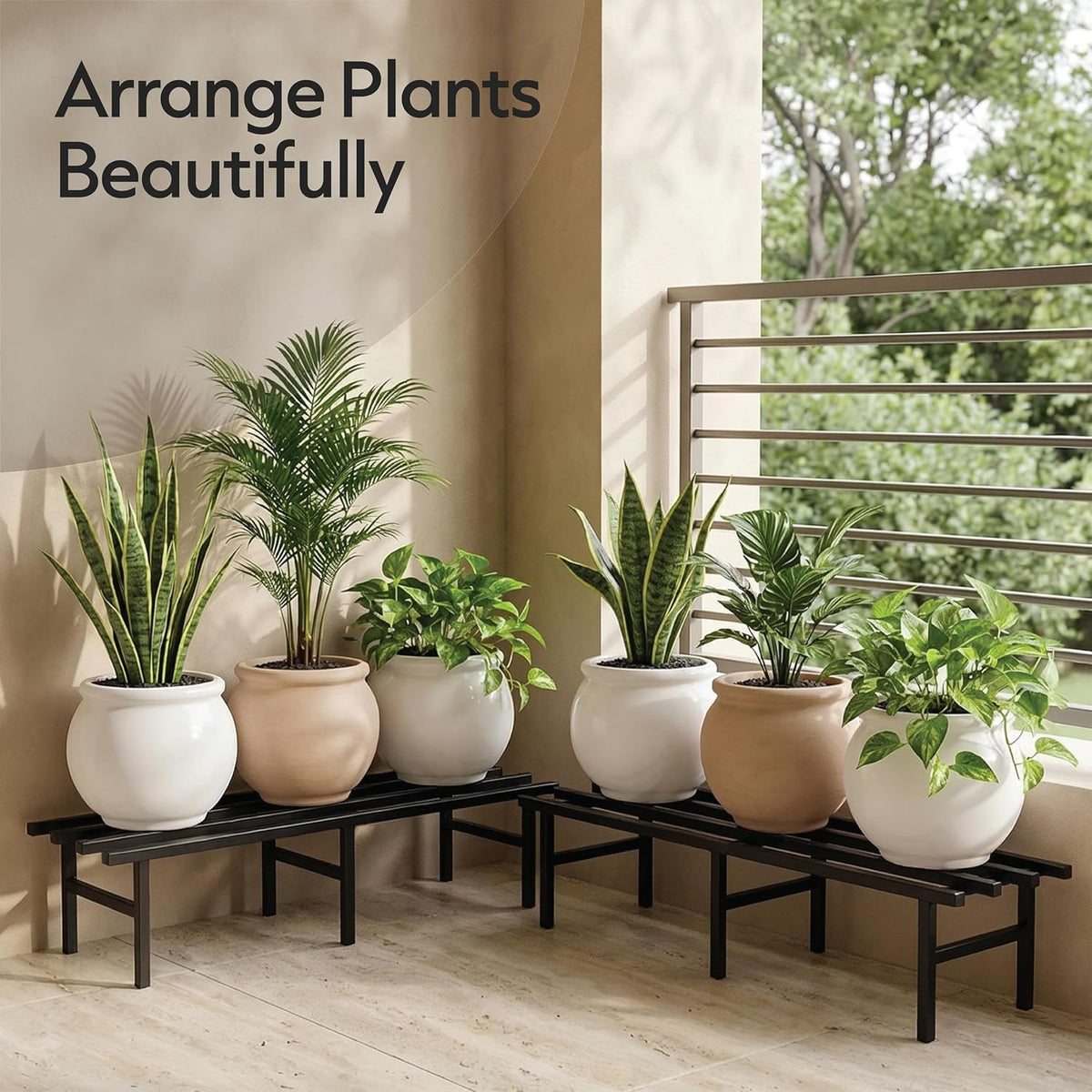 Robustt Horizontal Metal Pot Stand (Set of 2 ) 76x24x18 Cm | Rust-Proof Matte Powder-Coated Pot Stand for Big Size Plants | Supports Up to 200 Kg| Ideal for Bal