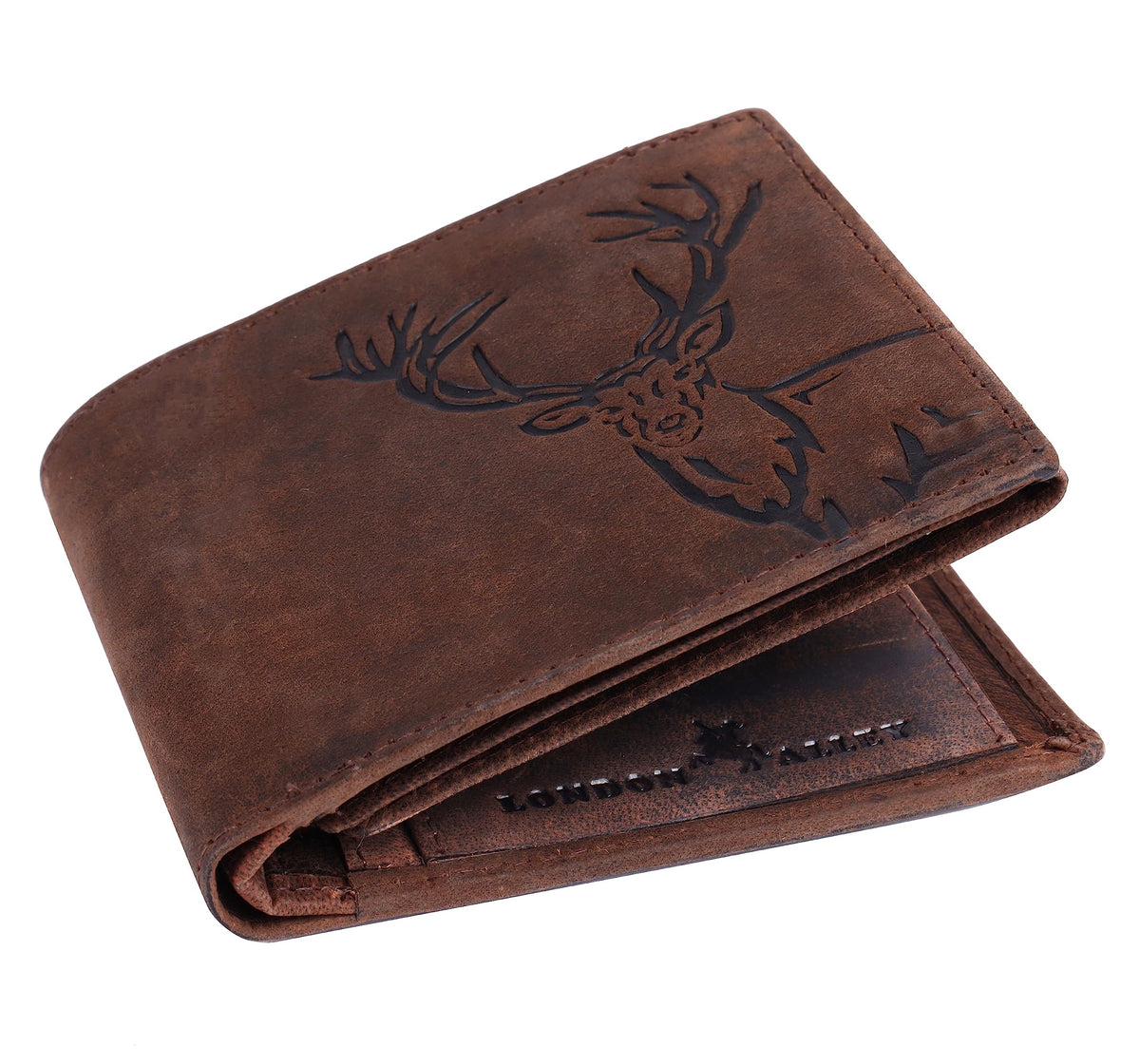 LONDON ALLEY Elk Vintage Brown Leather Wallet For Men, 6 Card Slot, RFID Blocking