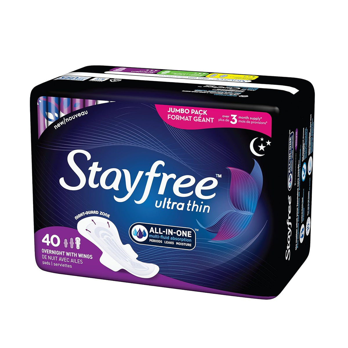 Stayfree Ultra Thin Pads For Women With Wings Overnight - 40 Count