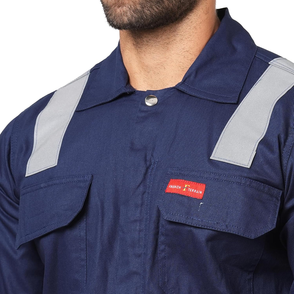 Men's 100% Cotton Industrial Boiler Suit Workwear Coverall with Multiple Pockets and High Visibility Reflective Tape, Smart Fit, 200 GSM, Navy Blue, Size 50 (5X