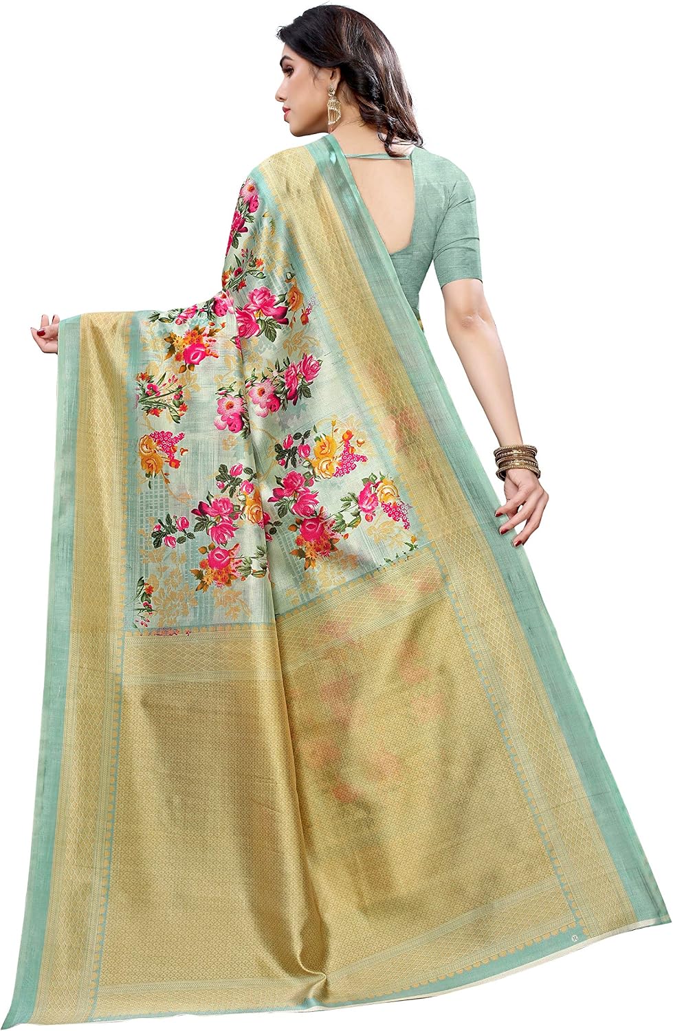 Yashika Women Art Silk Lace Printed Saree Free Size (AIR), Green, One Size