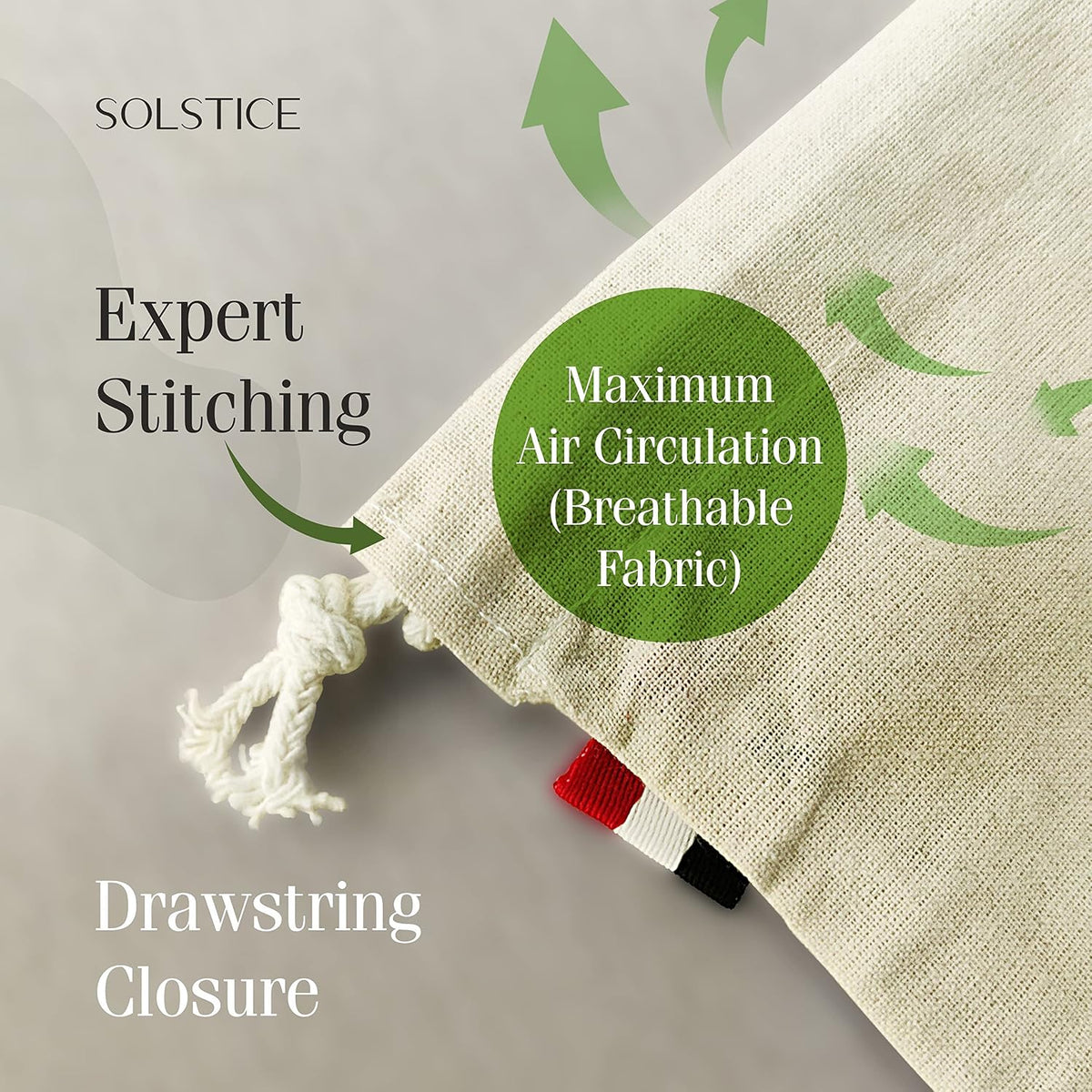 SOLSTICE Cotton Muslin Fridge Storage Bags for Vegetables and Fruits Kitchen | Washable, Reusable, Multipurpose Storage and Straining bags - Set of 10 ( 5 large