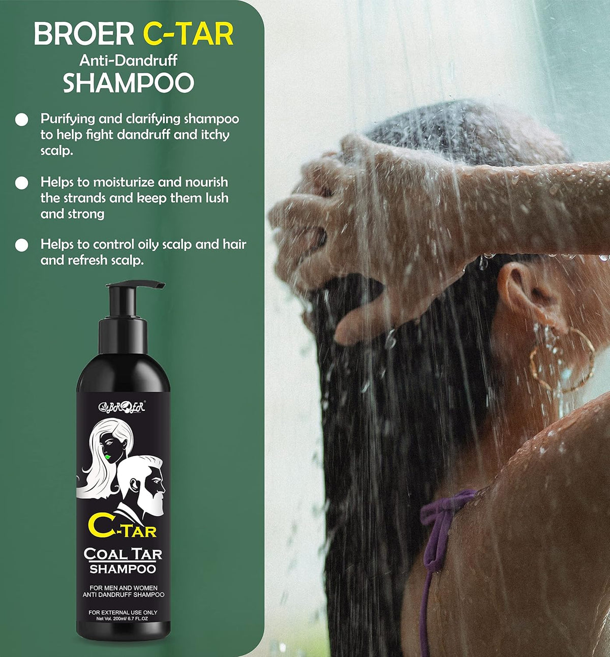 BROER C Coal Tar Shampoo 200Ml | Anti-Dandruff With Salicylic Acid 2% W/W | Sulphate and Paraben Free Scalp Treatment 200 ml (Pack of 1)