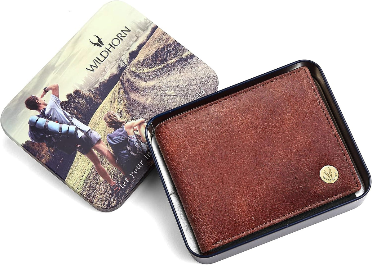 WILDHORN RFID Protected Genuine Leather Wallet for Men Brown Crackle
