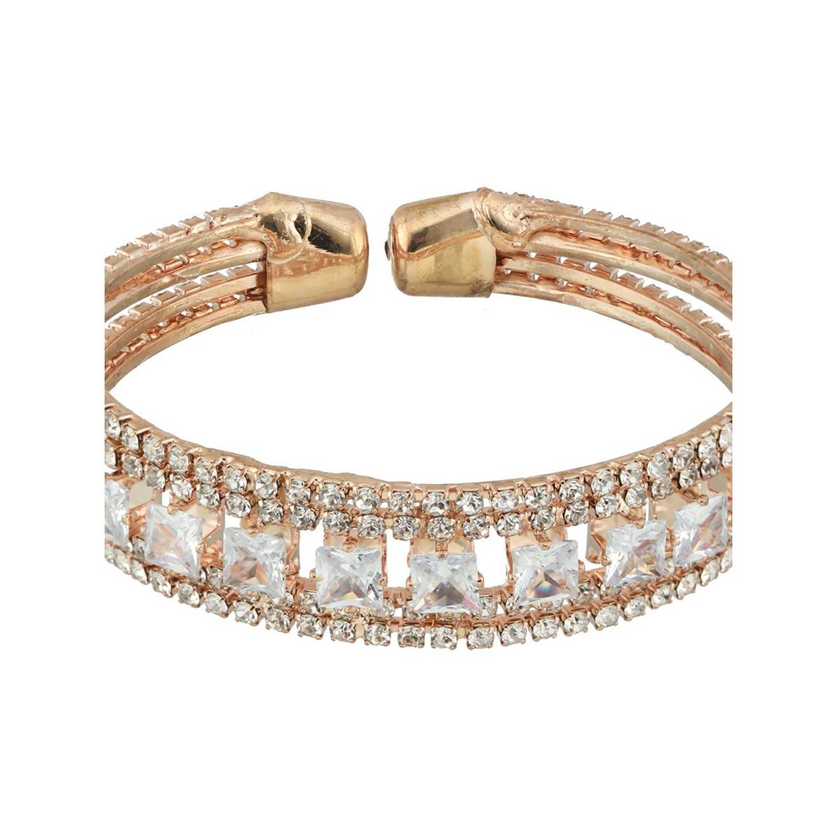 Aatmana Rose Gold Plated White Crystal Studded Cuff Bracelet (2.6)